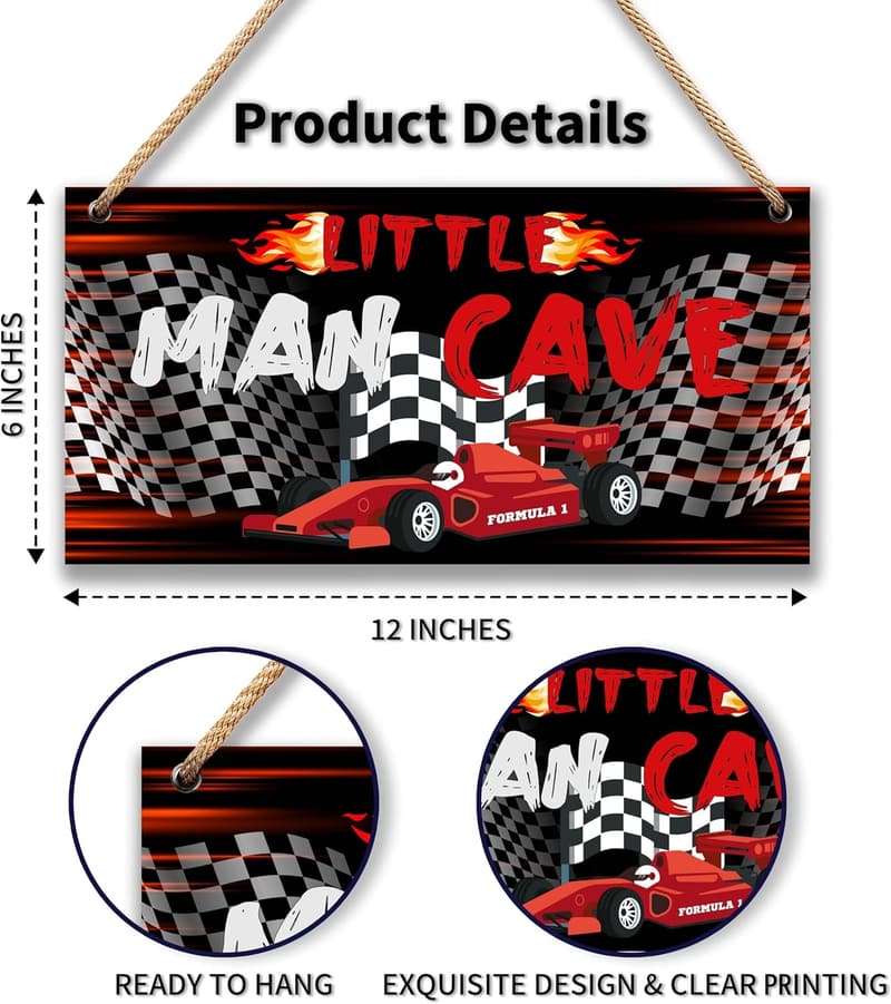 Little Man Cave Wooden Wall Sign for Boys' Room Decor