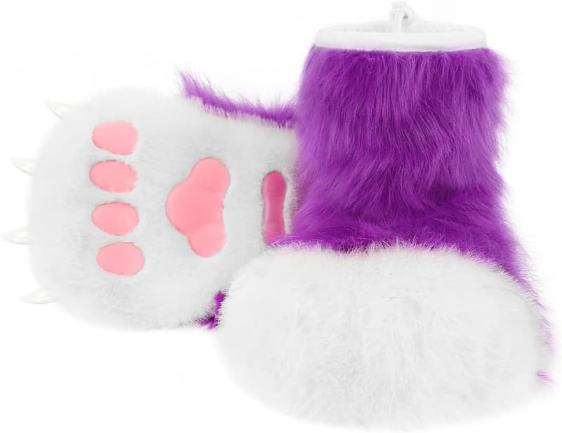 Furry Animal Paw Slippers - Fun Costume Footwear for All Ages