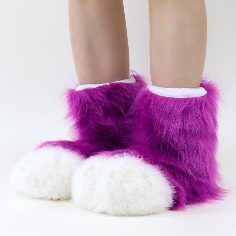 Furry Animal Paw Slippers - Fun Costume Footwear for All Ages
