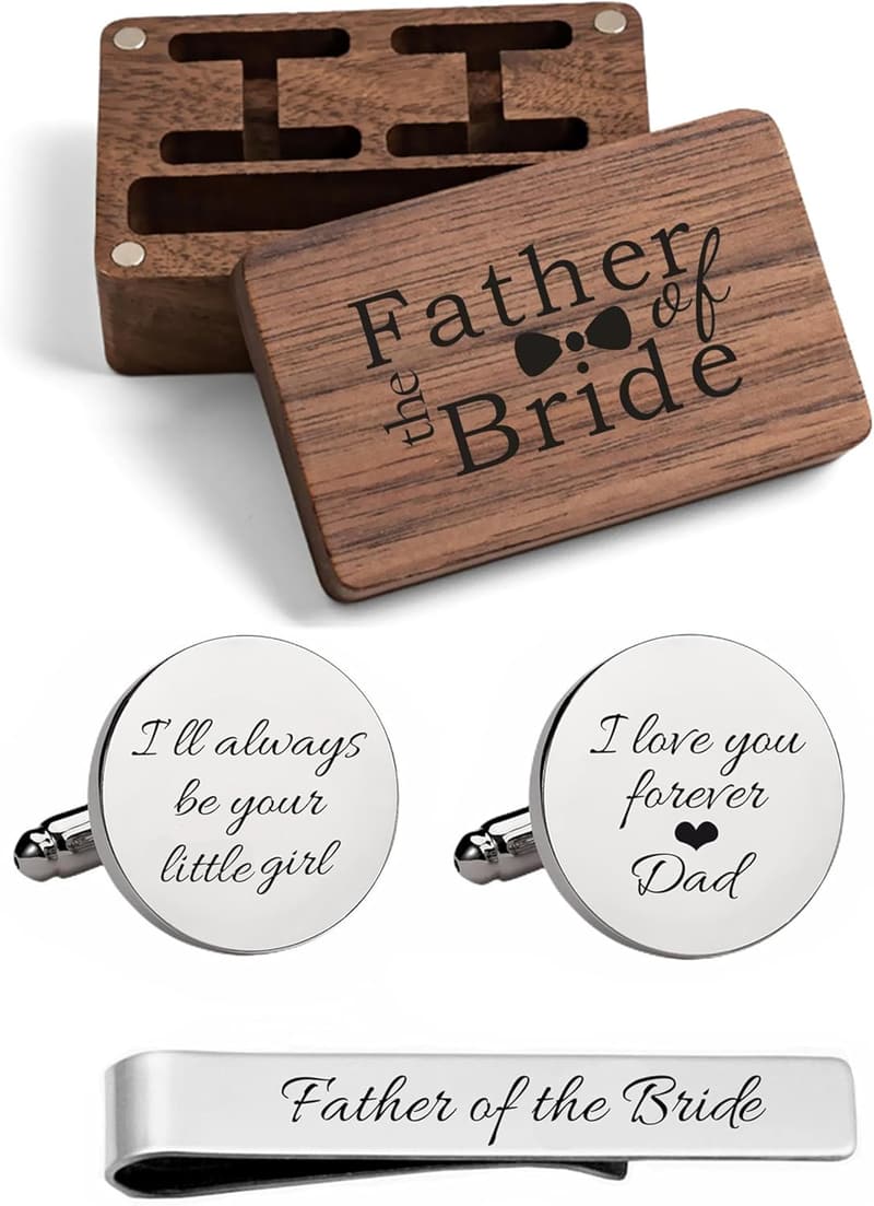 Father's Day Personalized Engraved Cuff Links & Tie Clip Set