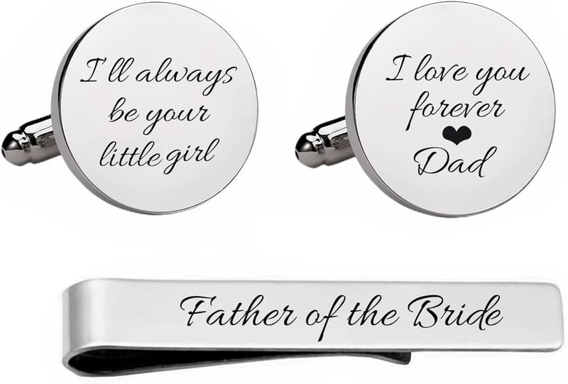 Father's Day Personalized Engraved Cuff Links & Tie Clip Set