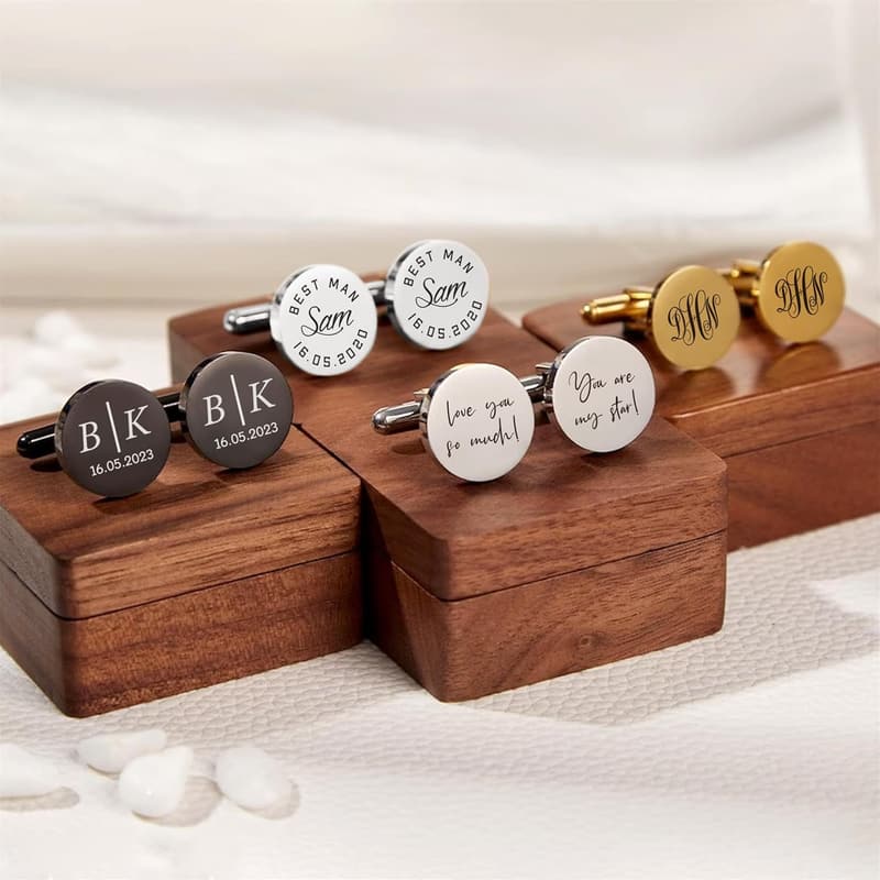 Father's Day Personalized Engraved Cuff Links & Tie Clip Set