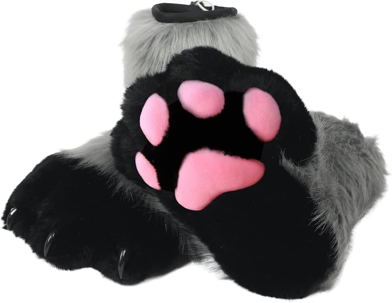 Furry Paw Slippers - Cosplay Cat Claws for Adults
