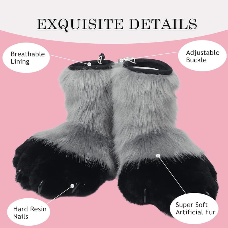 Furry Paw Slippers - Cosplay Cat Claws for Adults