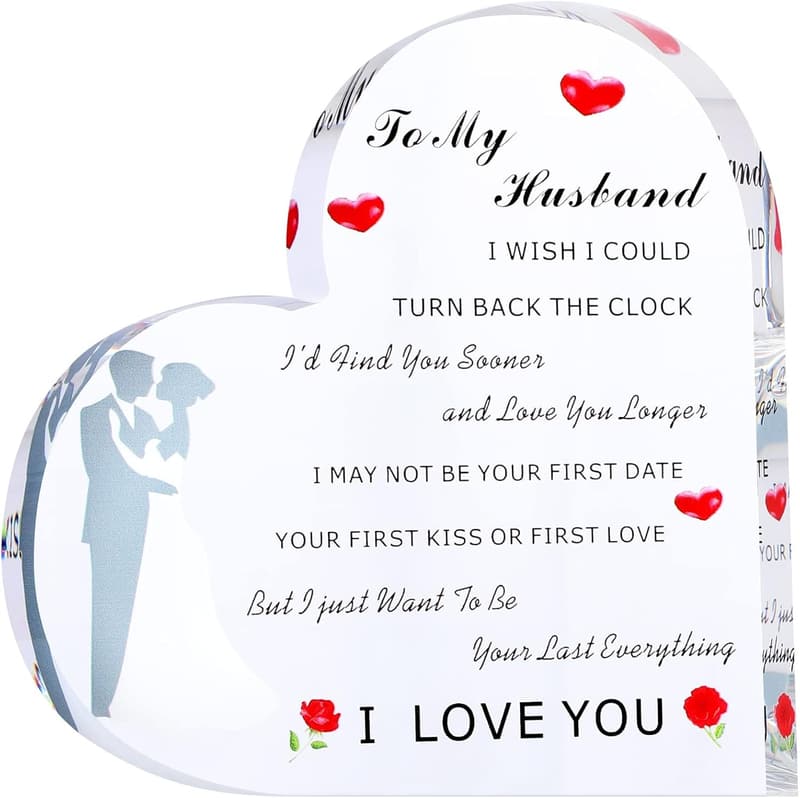 Anniversary Gift: Acrylic Heart Paperweight for Husband