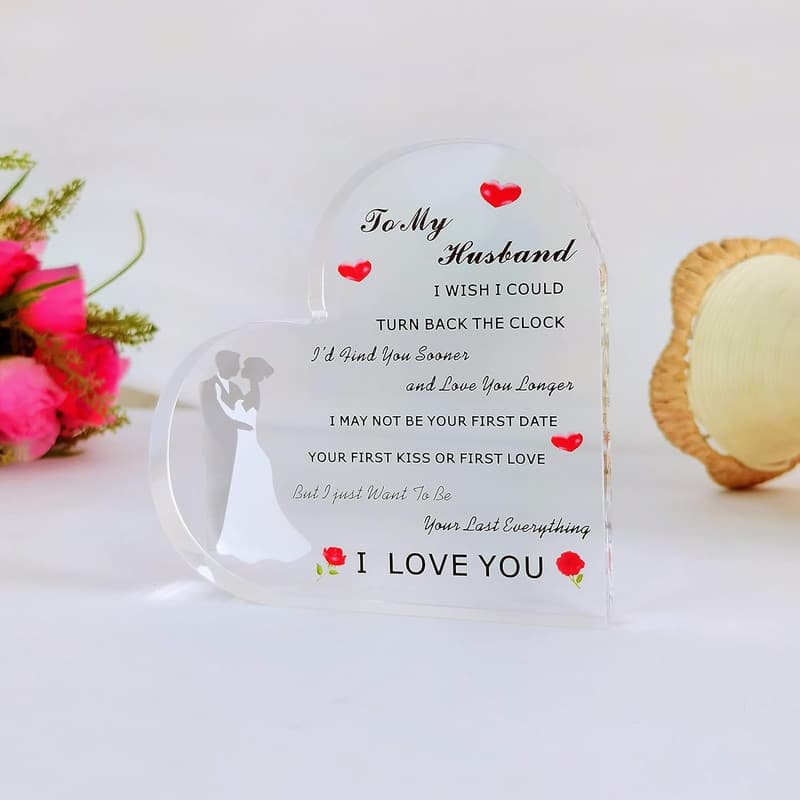 Anniversary Gift: Acrylic Heart Paperweight for Husband