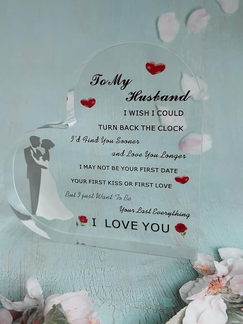 Anniversary Gift: Acrylic Heart Paperweight for Husband