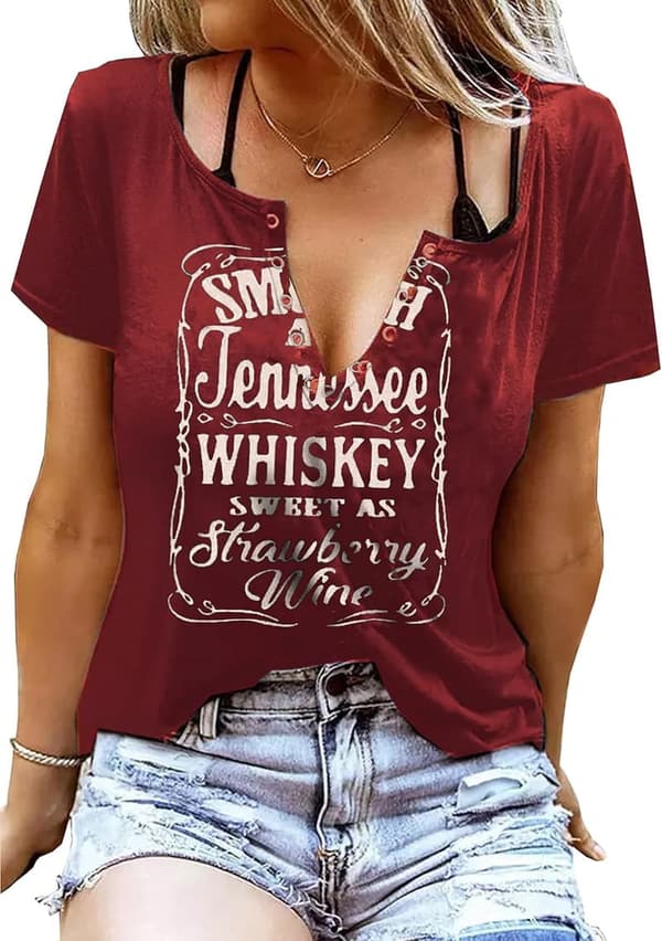 Tennessee Whiskey & Strawberry Wine Women's V-Neck T-Shirt