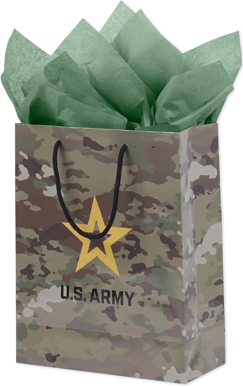 U.S. Army Themed Gift Bag with Tissue Paper & Tag