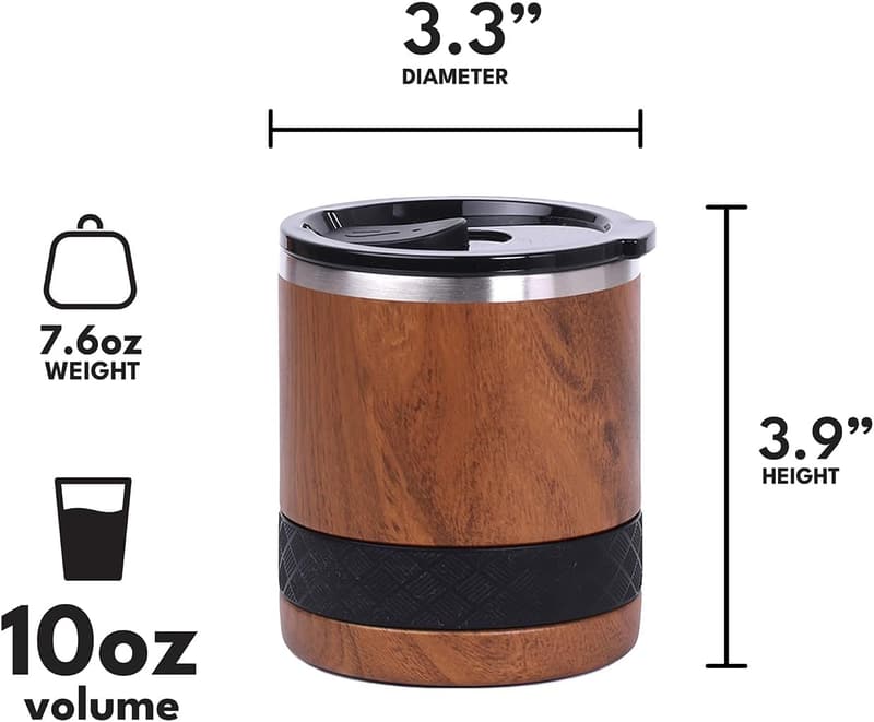 Insulated Teakwood Lowball Tumbler Set of 2, 10oz