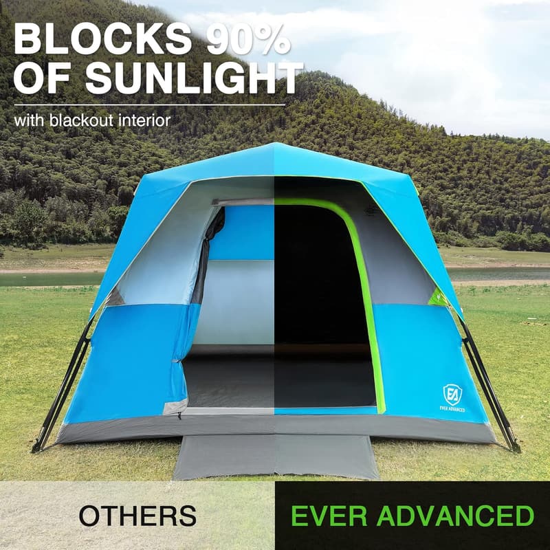 6-Person Blackout Camping Tent with Rainfly, Easy Setup