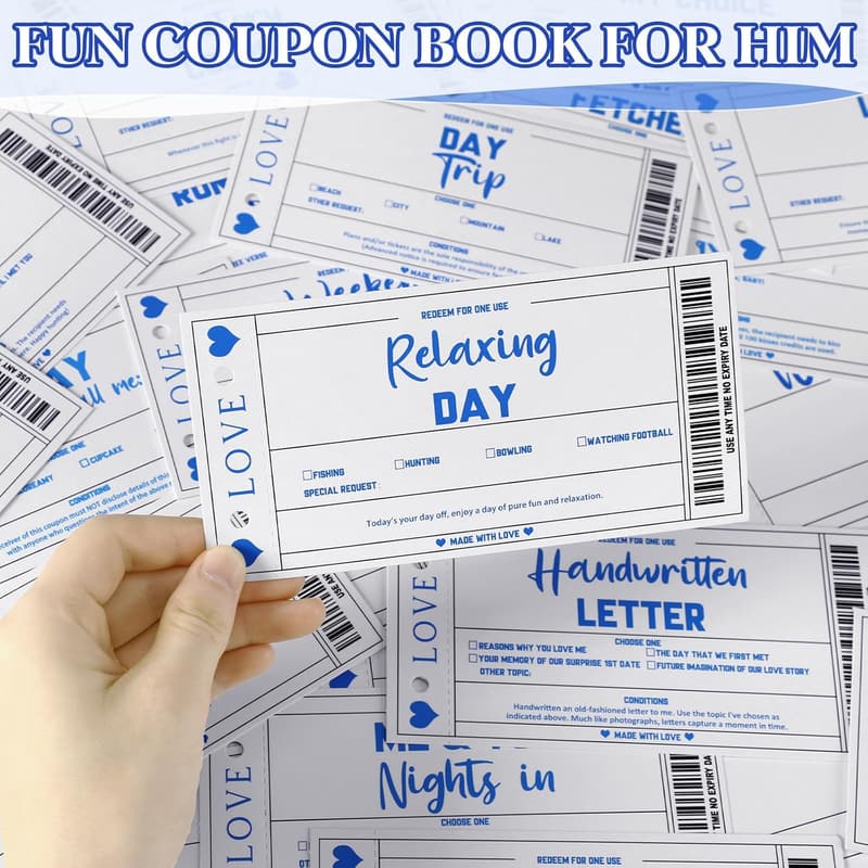 Love Coupon Book for Him - 20 Fun Coupons & 10 Blank Cards