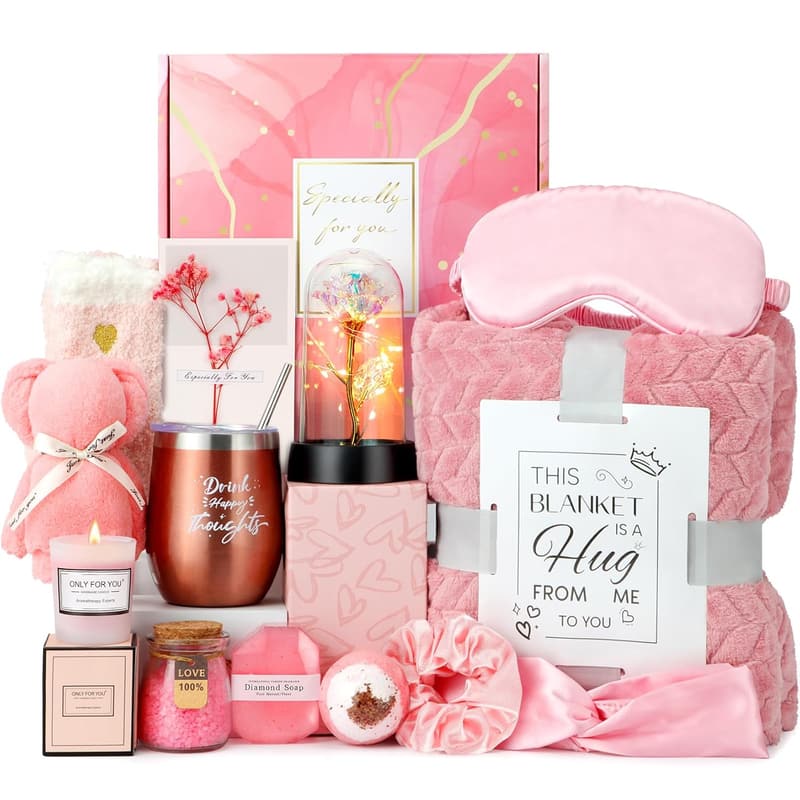 Relaxing Spa Care Package - Luxury Blanket & Light-Up Rose