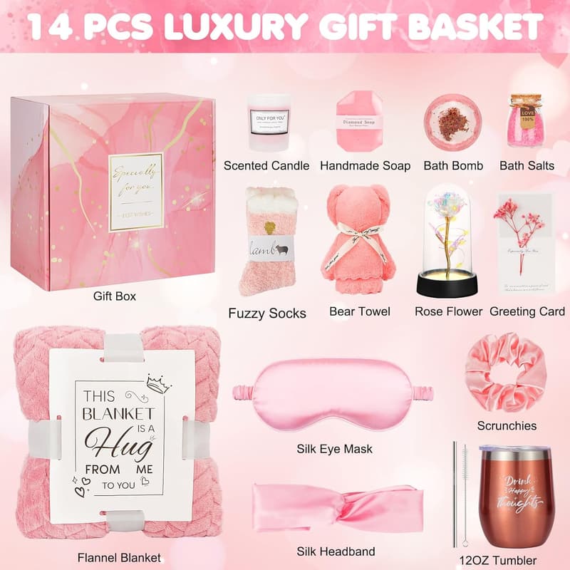 Relaxing Spa Care Package - Luxury Blanket & Light-Up Rose