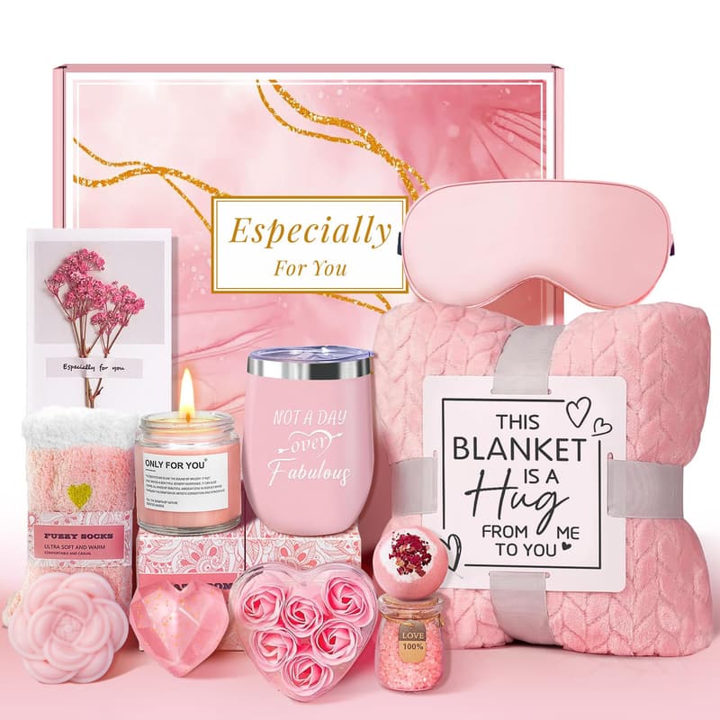 Spa Gift Basket for Women with Blanket & Tumbler