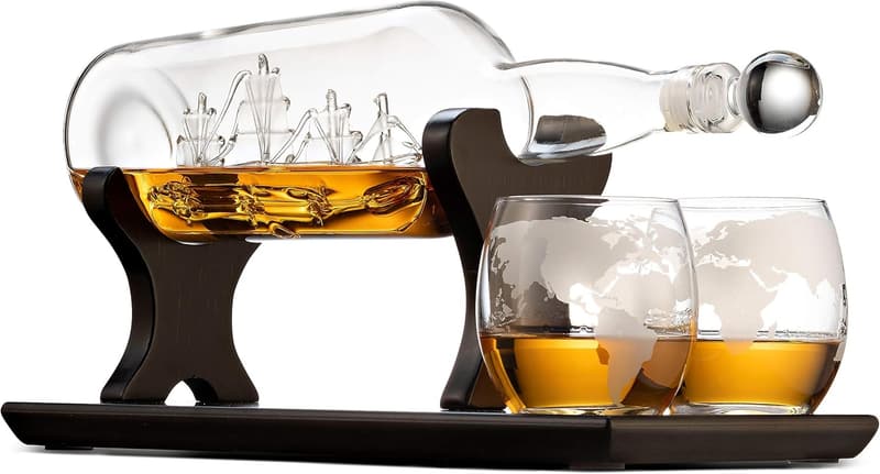 Whiskey Decanter and Glasses Set for Men - Ship in a Bottle
