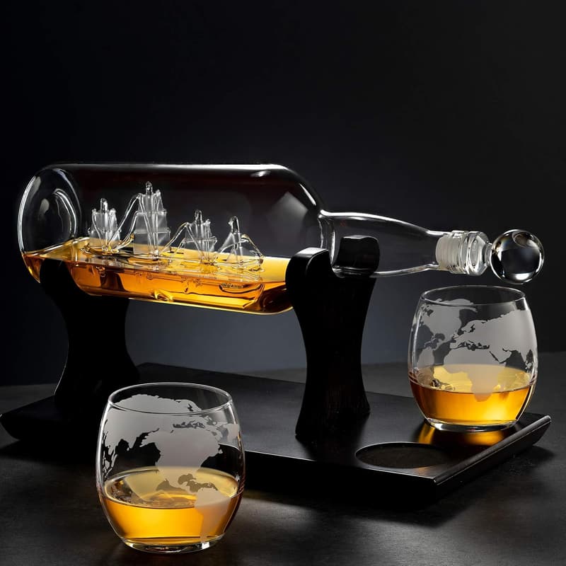 Whiskey Decanter and Glasses Set for Men - Ship in a Bottle