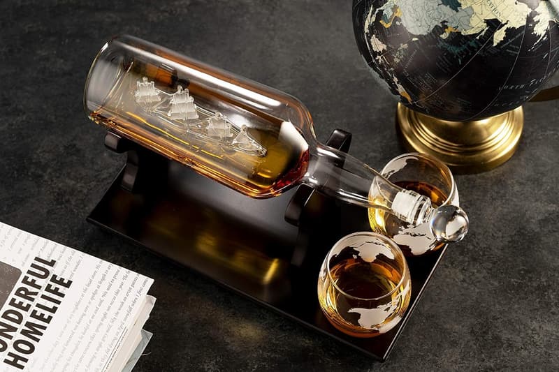 Whiskey Decanter and Glasses Set for Men - Ship in a Bottle