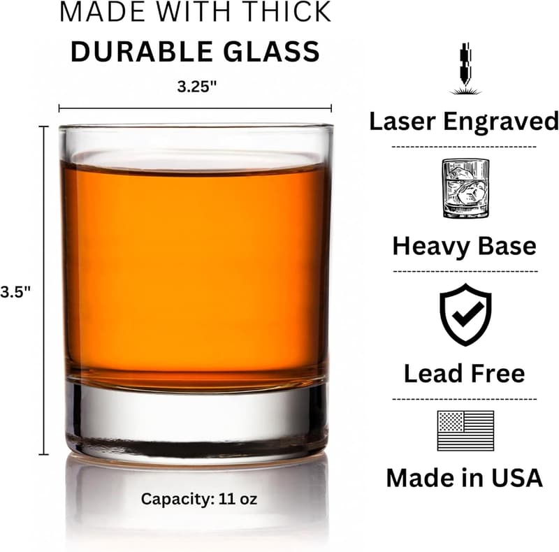 Engraved US Army Whiskey Glass - Military Gift for Dad, 11 oz