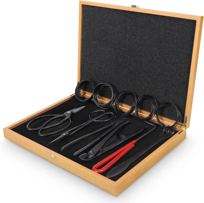 12PCS Heavy Duty Bonsai Tool Set with Wooden Box