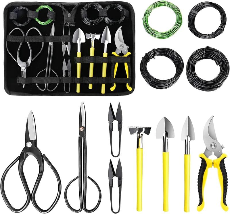 Bonsai Tools Set - 13-Piece High Carbon Steel Gardening Kit