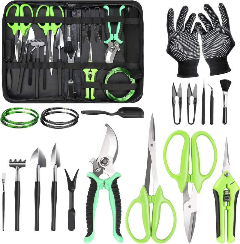 21-Piece Bonsai Tool Kit with Leather Storage Bag for Gardeners