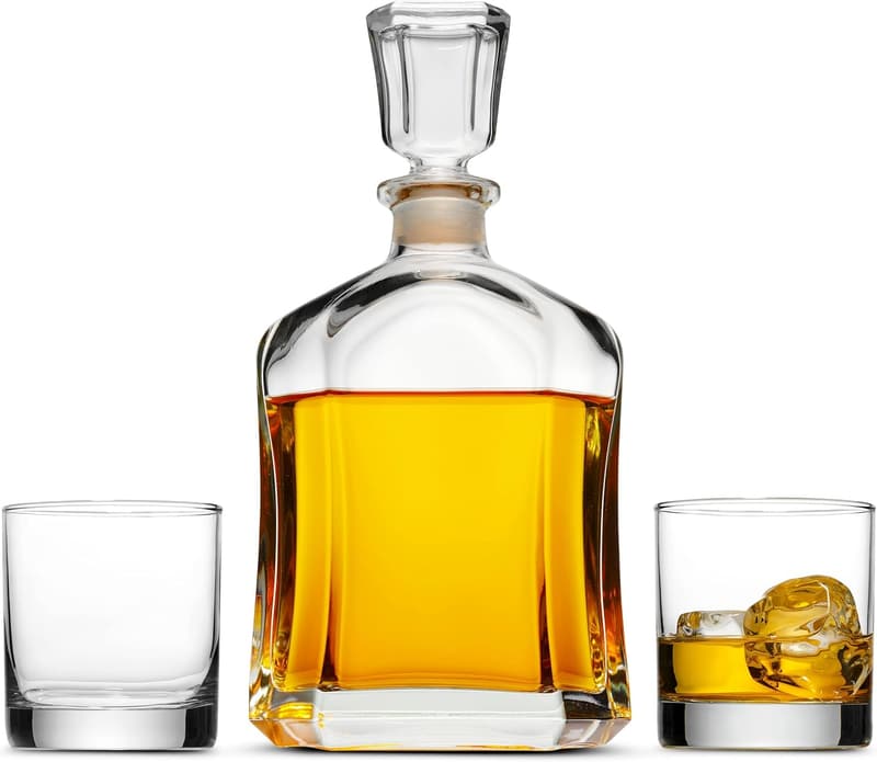 Italian Whiskey Decanter Set with 2 Glasses - 23.75oz