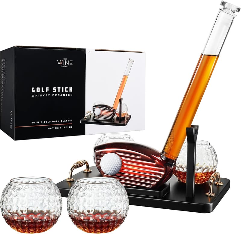 Golf Club Whiskey Decanter Set - 29 oz Decanter & 2 Glasses for Men