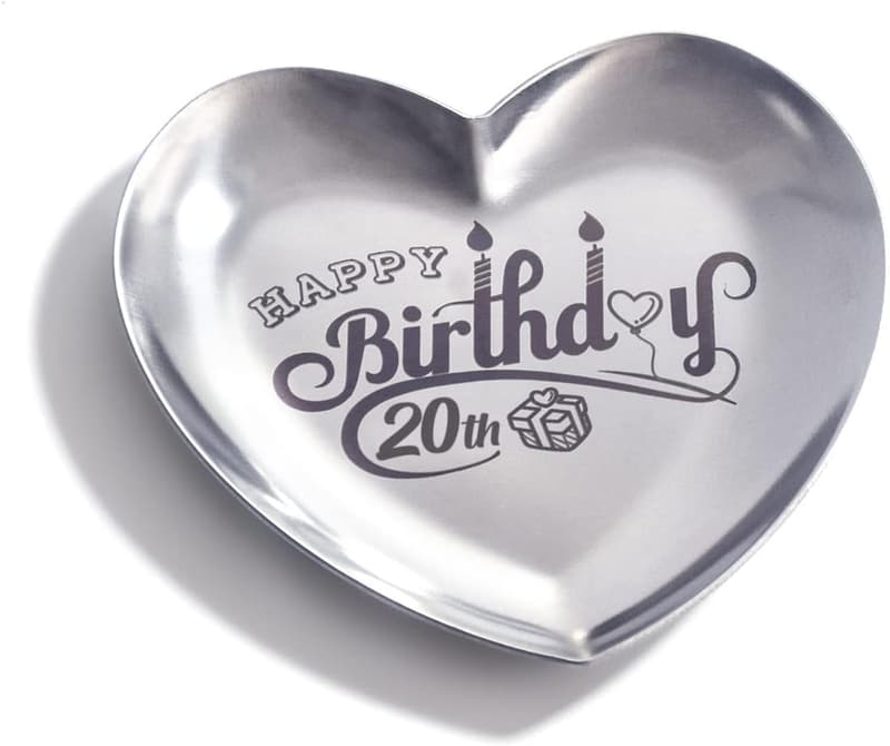 20th Birthday Personalized Heart-Shaped Jewelry Tray