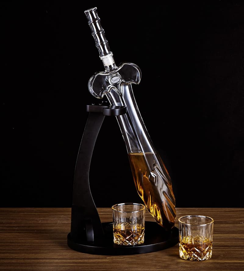 Heroic Sword Whiskey Decanter Set with Glasses & Tray for Men
