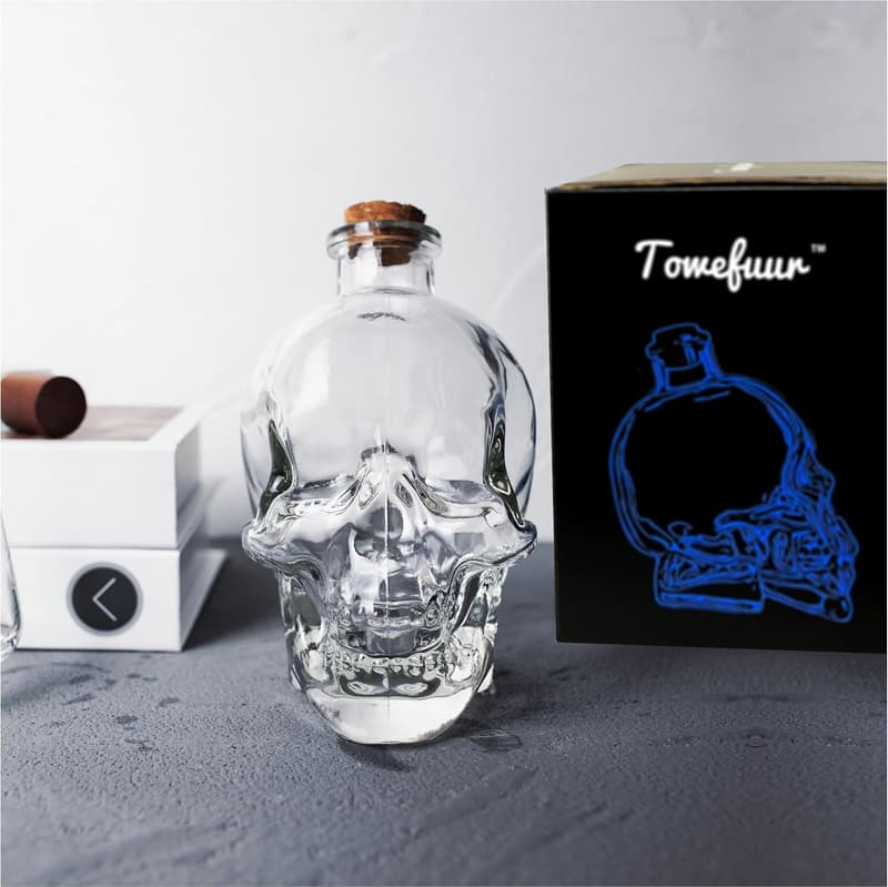 Halloween Skull Decanter - Lead-Free Glass with Cork Stopper (750ML)