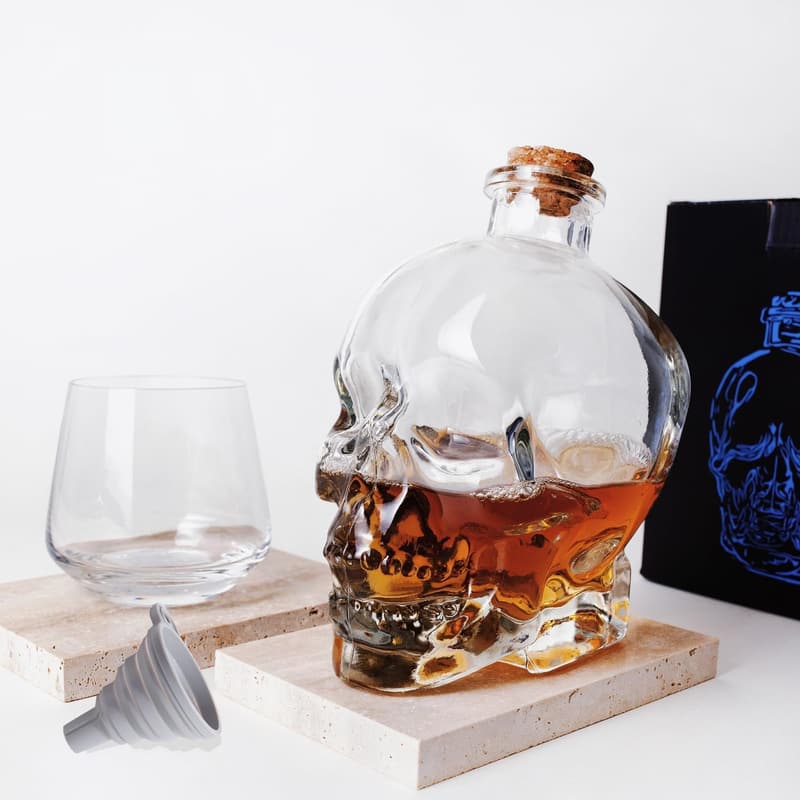 Halloween Skull Decanter - Lead-Free Glass with Cork Stopper (750ML)