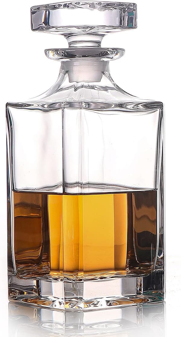 Italian Lead-Free Glass Whiskey Decanter with Geometric Stopper (25.97 oz)