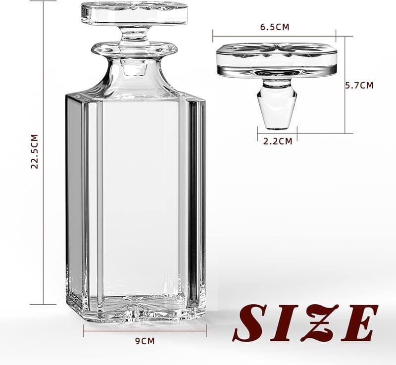 Italian Lead-Free Glass Whiskey Decanter with Geometric Stopper (25.97 oz)
