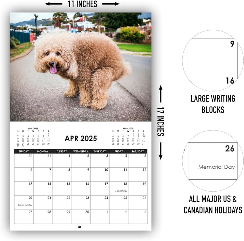 Funny Dog Pooping Calendar 2025 - Unique Gag Gift for Adults