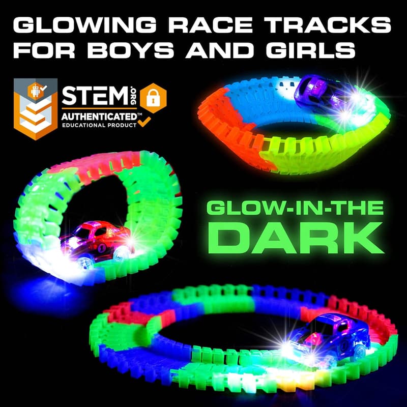 Glow in the Dark Race Track Set with 2 Light-Up Cars