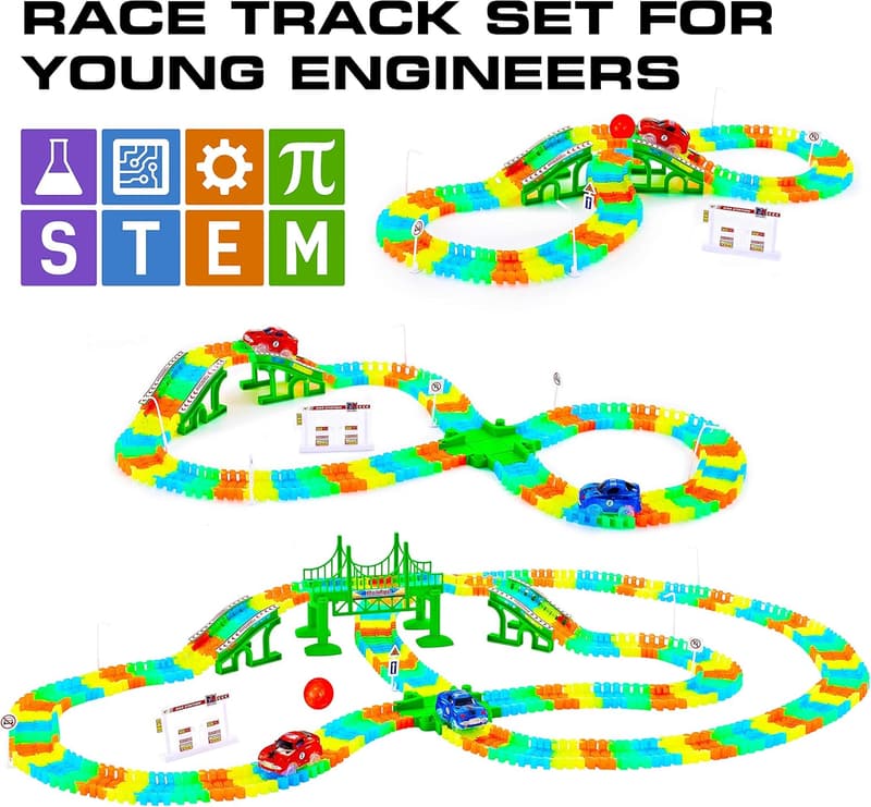 Glow in the Dark Race Track Set with 2 Light-Up Cars