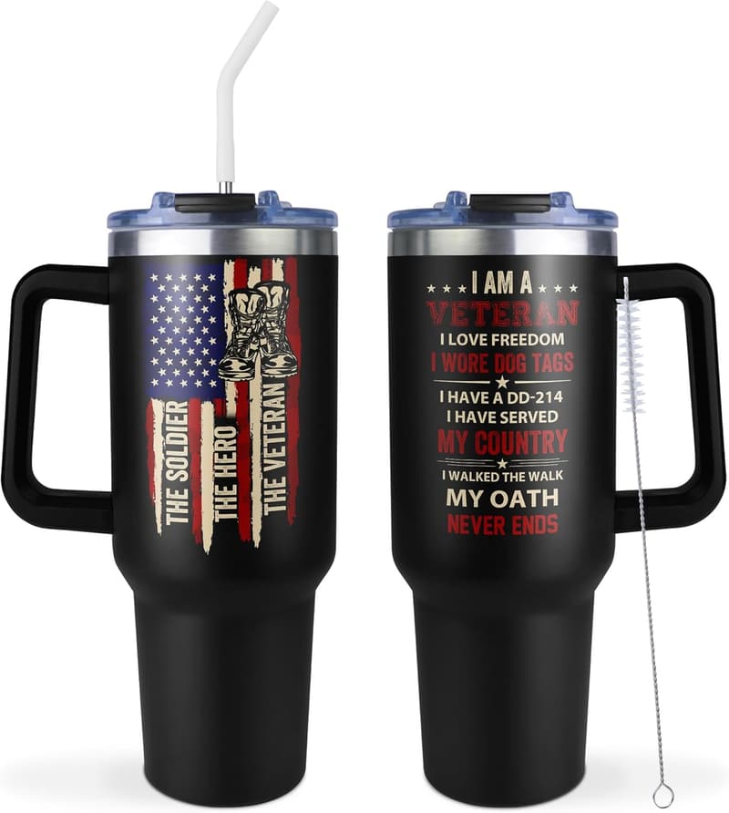 Veterans Day 40oz Tumbler with Handle and Straw