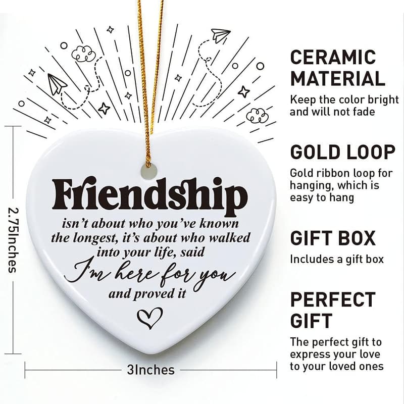 Friendship Ornament Keepsake - Heart-Shaped Ceramic Gift for Women