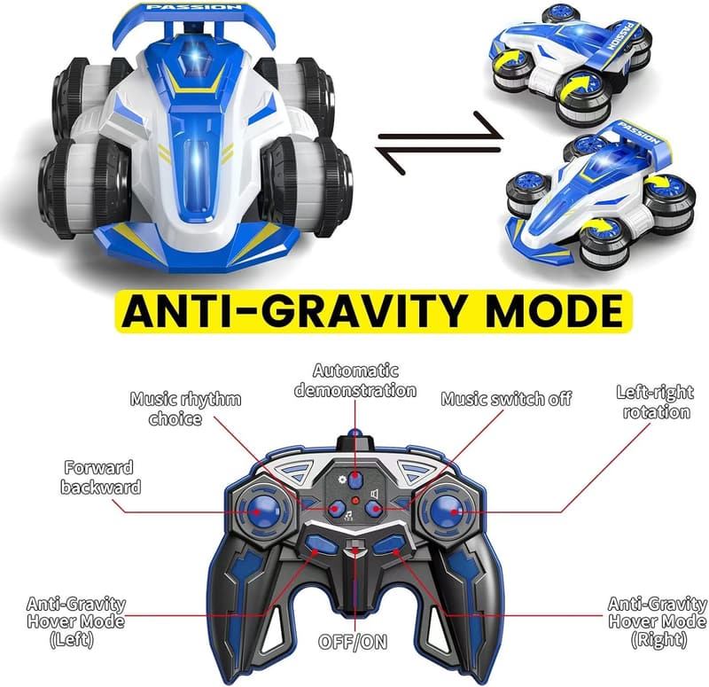 Anti-Gravity Stunt RC Car with Lights & Music - Birthday Gift for Boys 6-12