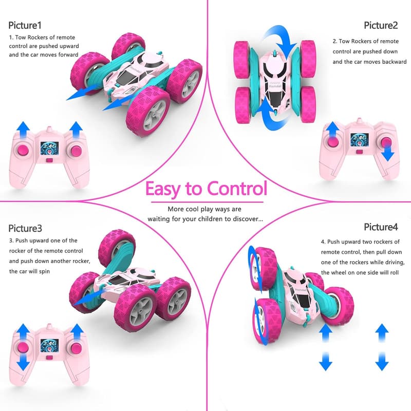 Pink 360° Flip Remote Control Car for Girls' Birthday