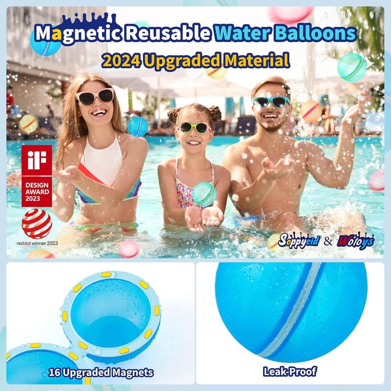 Reusable Magnetic Water Balloons - Quick Fill & Self-Sealing - 12 Pcs