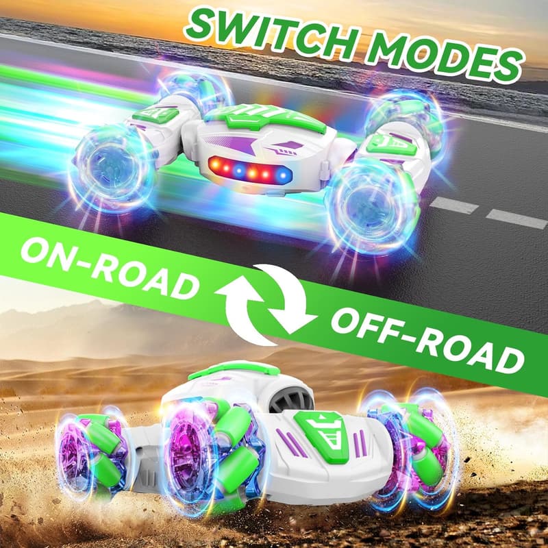 Gesture-Controlled 360° Rotating RC Stunt Car with Lights & Music