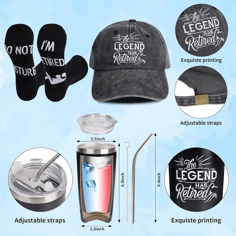 Retirement Gift Box for Men - Insulated Tumbler, Cap & Socks