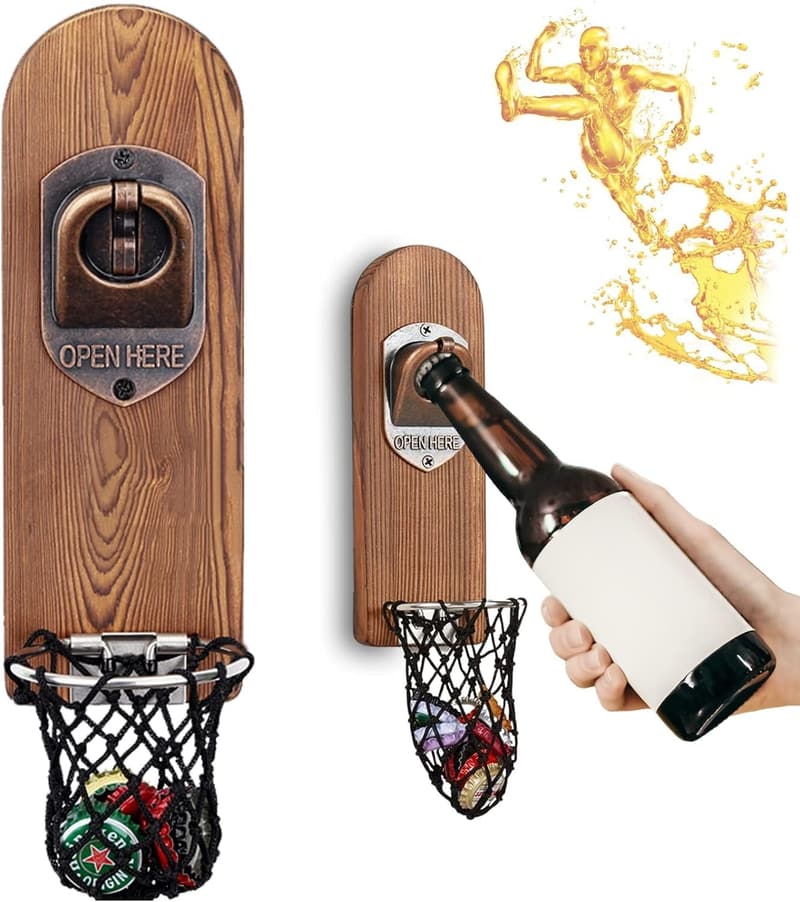 Vintage Wall-Mounted Beer Bottle Opener with Magnetic Catcher