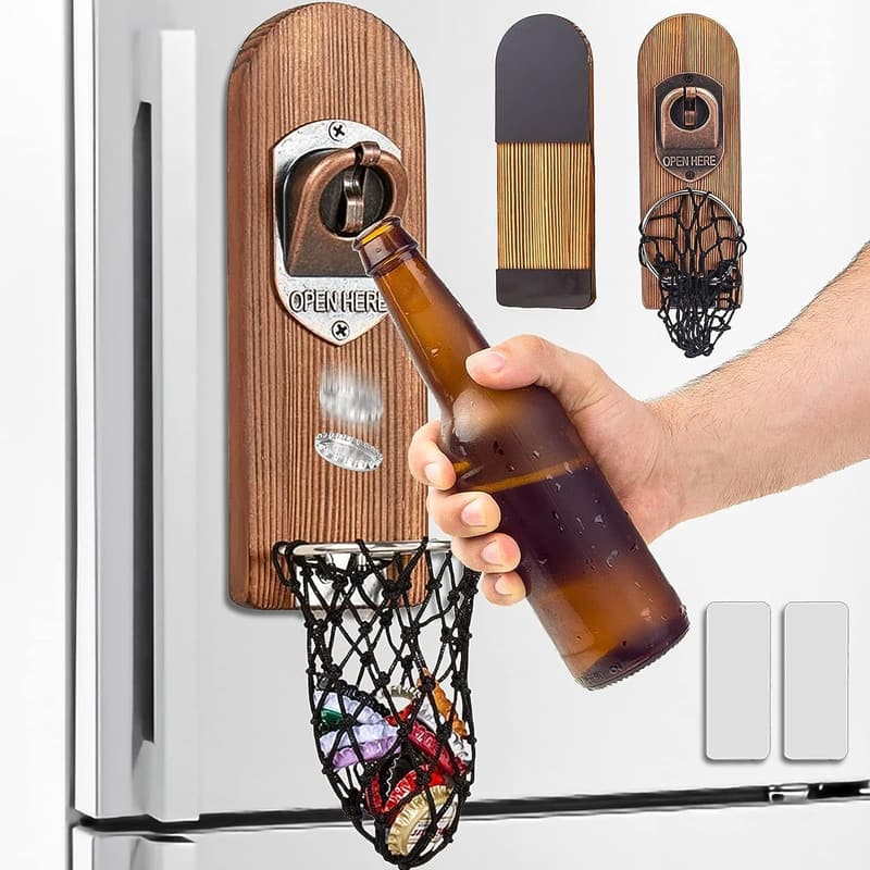 Vintage Wall-Mounted Beer Bottle Opener with Magnetic Catcher