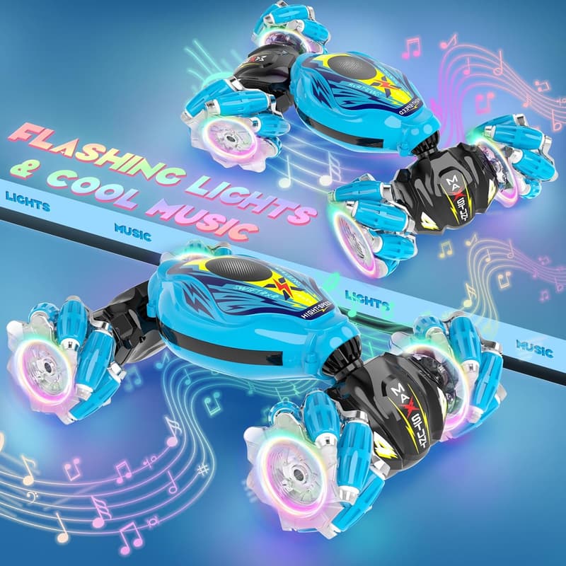 Gesture-Controlled RC Stunt Car with Light & Music for Kids