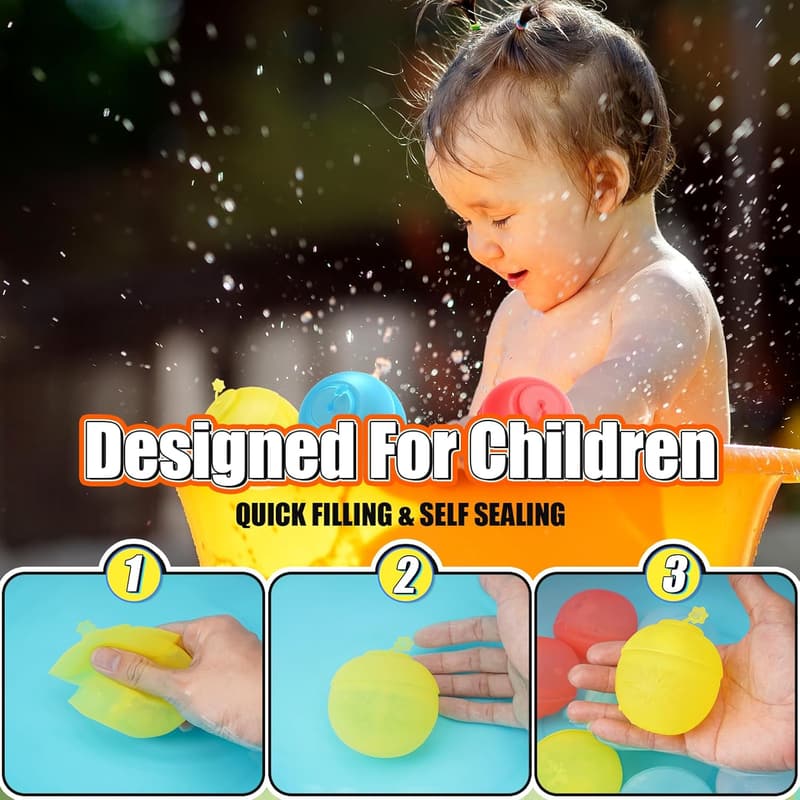 Reusable Water Balloons - 15 PCS Quick Fill for Kids' Summer Fun