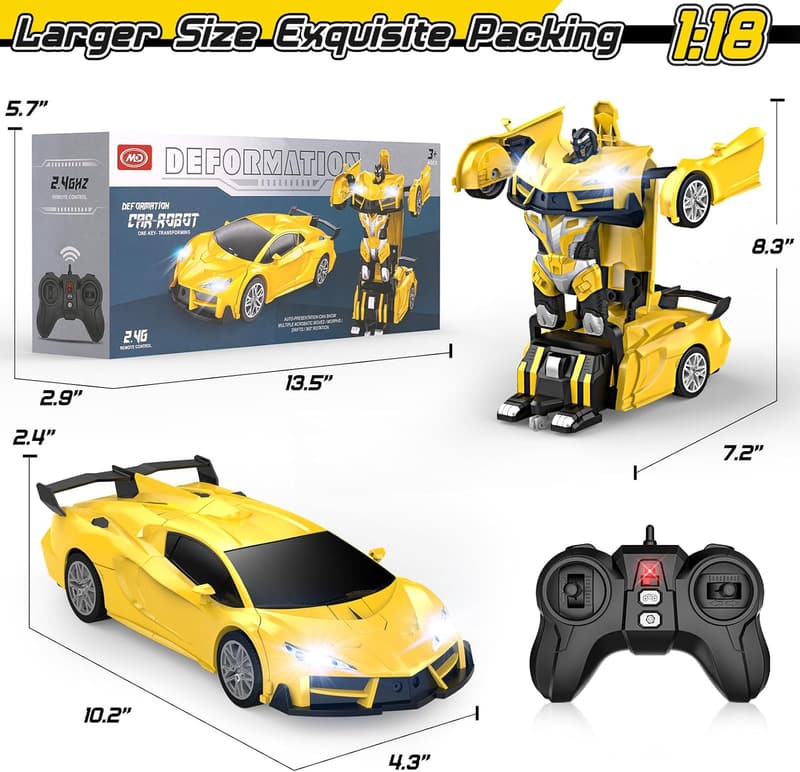 Transforming Remote Control Car with LED Headlights for Kids