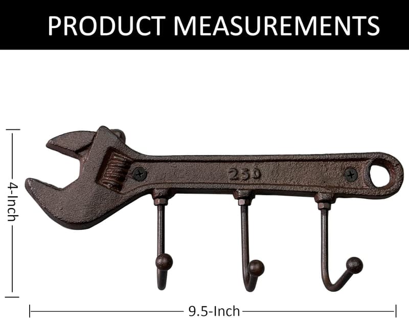 Vintage Wrench Key Rack Hooks - Antique Wall Decor for Men